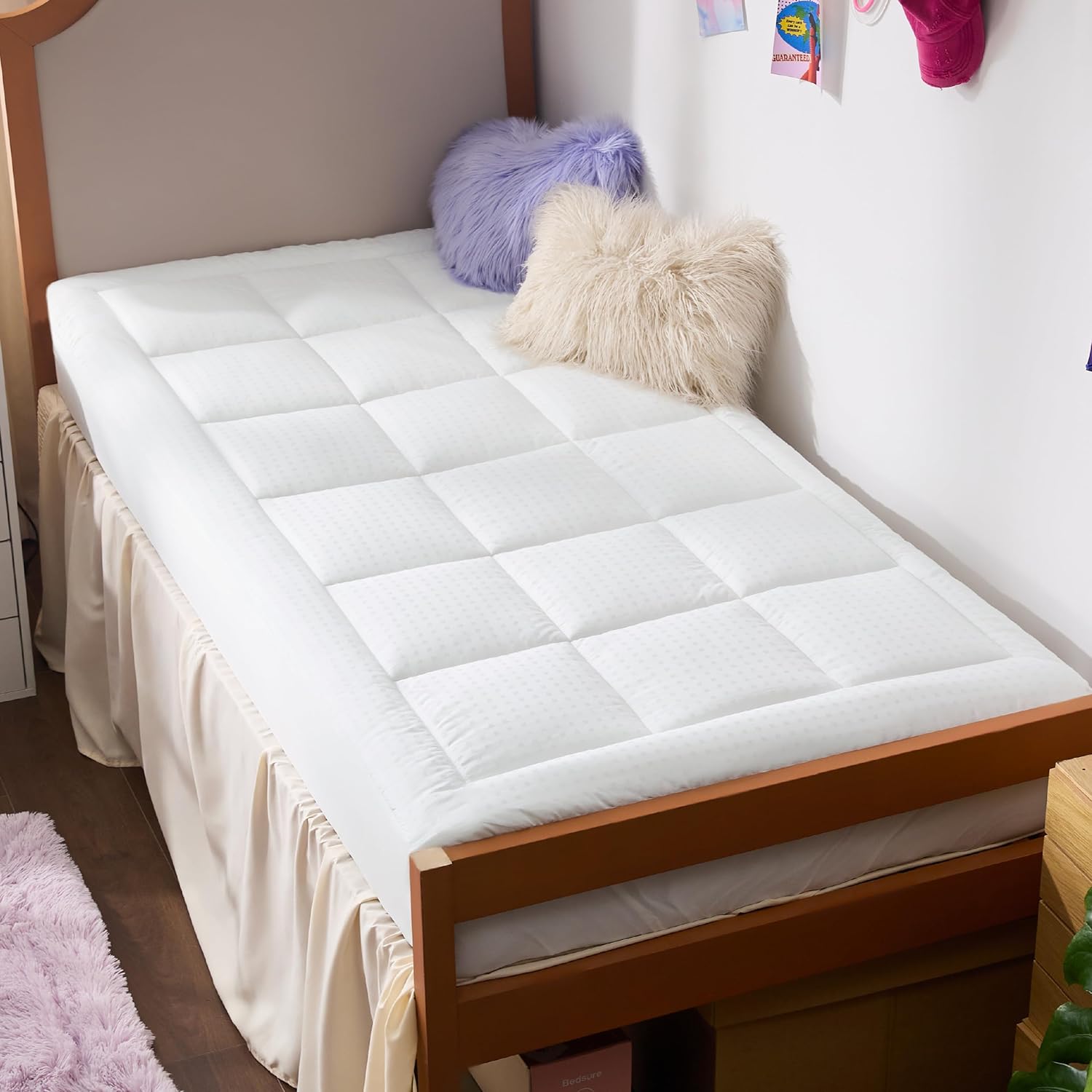 Bedsure Machine Washable Fluffy Cotton Quilted Mattress Topper